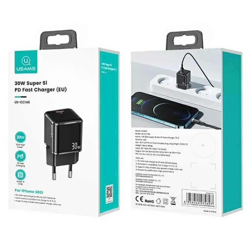 Sieninis įkroviklis usams T45 30W USB-C PD3.0 išmaniesiems telefonams ir planšetėms
