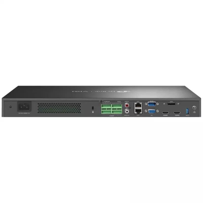 Tinklinis vaizdo registratorius TP-Link VIGI 64 kanalų NVR, 64ch įvestis, 4K 3840×2160, 16ch atkūrimas, SATA HDD, 64 TB max, 2×LAN, USB-A