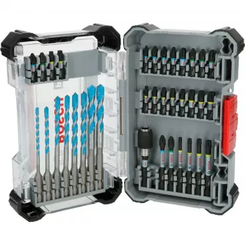 Gręžtuvų ir antgalių rinkinys Bosch PRO 35 vnt. 2608522518 – gręžimo ir sukimo antgaliai metalui, medžiui, mūrui