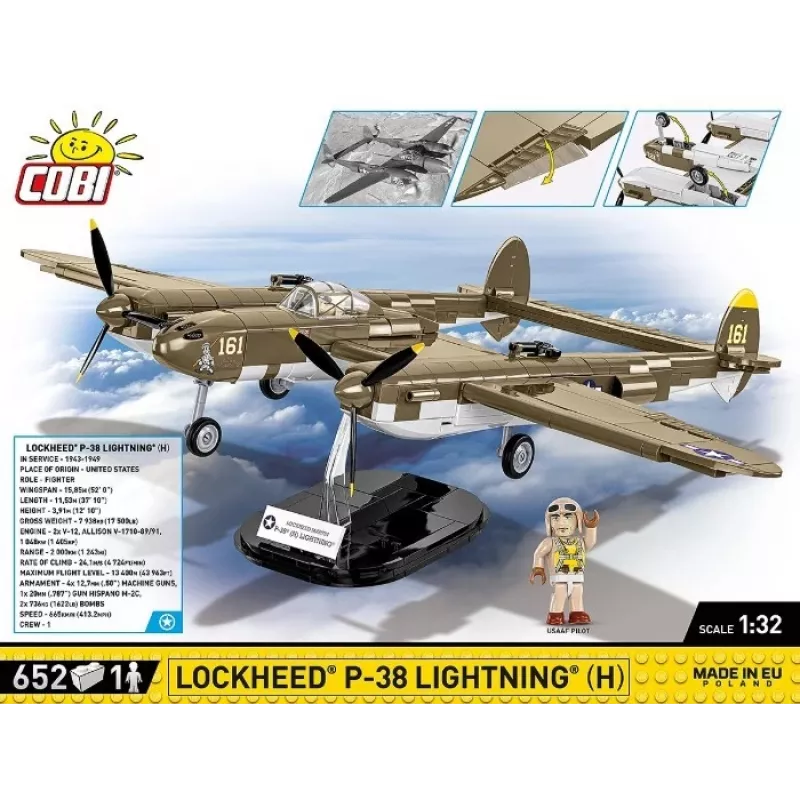 Cobi statybiniai blokeliai Lockheed P-38H Lightning rinkinys 5763 – mastelio modelio rinkinys, kolekcinis lėktuvo modelis