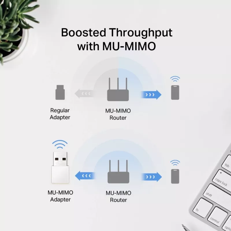 Belaidis USB adapteris MERCUSYS MA30N — dviejų juostų Wi‑Fi (2,4/5 GHz), 400/867 Mbps, USB 2.0, vidinė antena, balta
