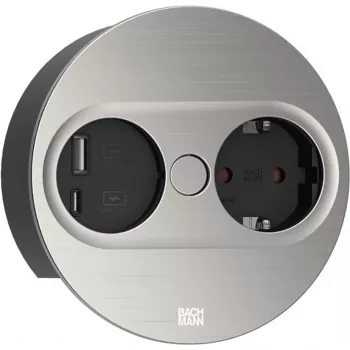 Bachmann TWIST 2 946.004 kištukinis lizdas F tipas su USB A ir USB C, nerūdijantis plienas