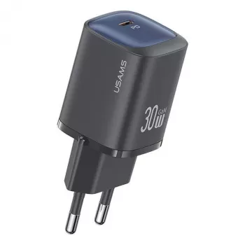 usams 30W GaN USB-C greitasis įkroviklis USA001446 — 30W USB-C PD nešiojamas sieninis įkroviklis, juodas