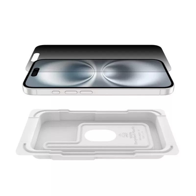 Apsauginis stiklas Belkin ScreenForce iPhone 16 – privatumo filtruotas grūdintas stiklas