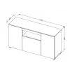 Sideboard Cama Meble VIVA 150 – baltas/baltas blizgus ir sonoma ąžuolas, 3 durys, 5 lentynos, 1500×450×800 mm
