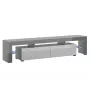 TV stovas Cama Meble TORO 200 2000×350×410 mm, pilkas stalviršis iš medžio drožlių plokštės, pilkai/baltas blizgesys
