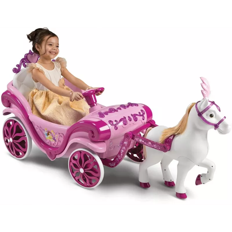 Huffy Electric Disney Princess vežimas su arkliuku 6 V rožinis