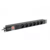 Maitinimo skirstytuvas LANBERG PDU-06E-0200-BK — 6x E tipo lizdai, 16 A, 2 m laidas, 1U stovas, 220–250 V