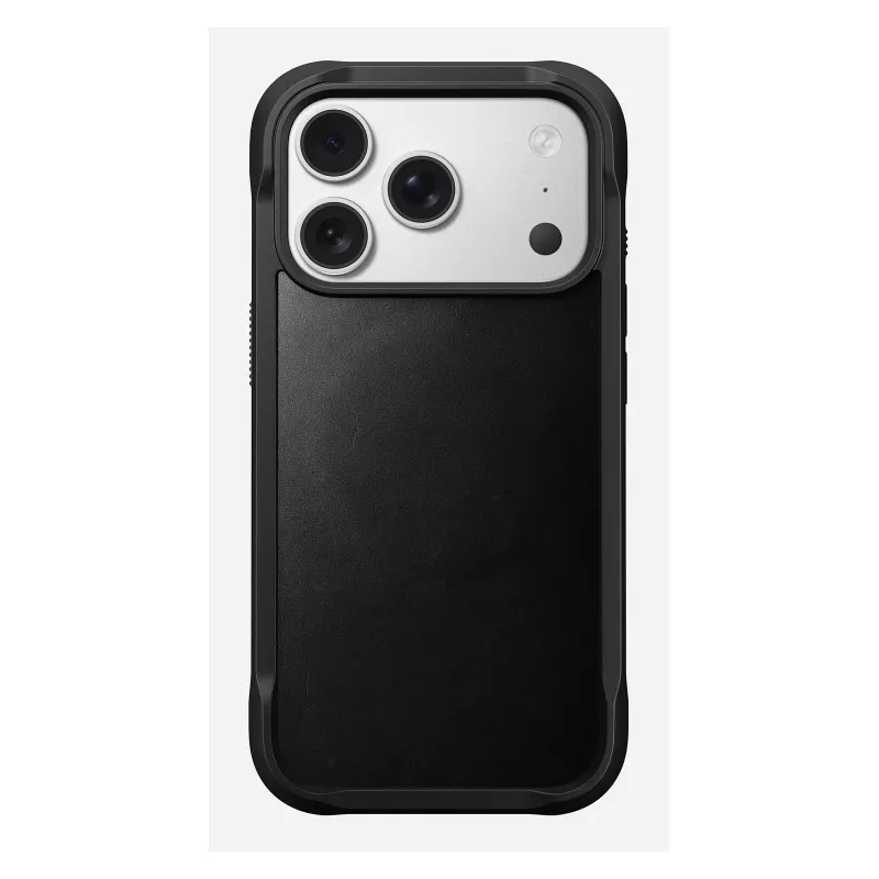 Dėklas telefonui Nomad Rugged Leather Case, skirtas Apple iPhone 17 Pro, oda/TPU/PC/aliuminis, tinka 16 cm (6,3 colio) ekranams, juodos spalvos