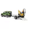 Žaislinis automobilis BRUDER Land Rover Defender su priekaba ir ekskavatoriumi JCB 8010 CTS