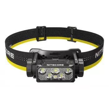 Nitecore HC60 UHE prikabinamas žibintuvėlis su galvos juosta, 4000 mAh baterija, 6 LED, vandeniui atsparus, smūgiams atsparus, juodai geltonas