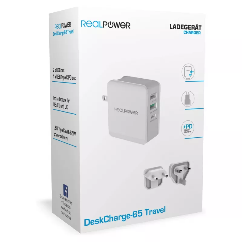 RealPower Charger DeskCharge-65 Travel 65W - 65W kelioninis įkroviklis