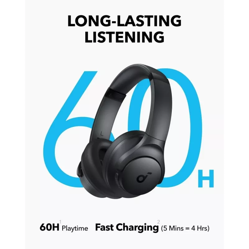 Ausinės ant galvos Anker Soundcore Q11i, Bluetooth 5.0, iki 20 h baterija, įmontuotas mikrofonas, tamsiai pilka
