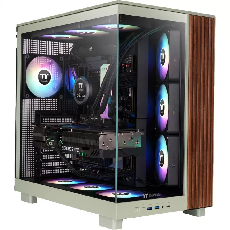 Korpusas Thermaltake View 380 XL WS ARGB, Light Green/Wood, 2x grūdintas stiklas, medžio tekstūra