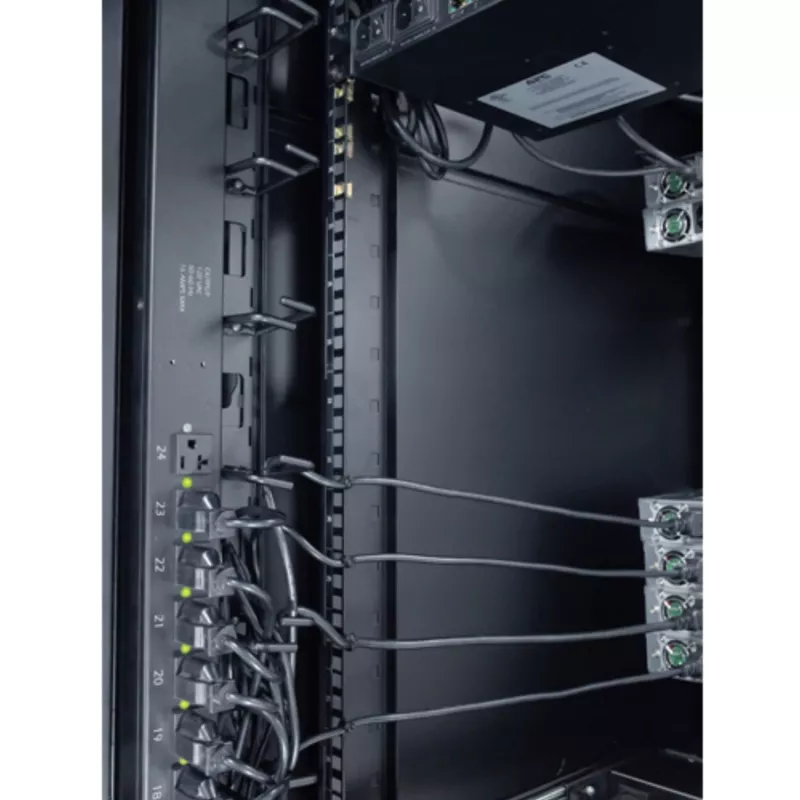 APC NetShelter vertikalus kabelių tvarkytuvas, kabelių žiedai, 8 vnt., juoda, 55 mm x 766 mm x 85 mm
