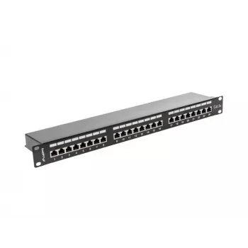 Patch panel 1U LANBERG PPS5-1024-B — 24 prievadų RJ-45 Cat5, metalinis, juodas, montuojamas į stovą