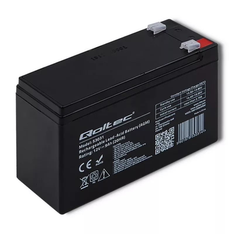 Nepriekaištingo maitinimo šaltinio baterija QOLTEC 53031 12V 9Ah žalia