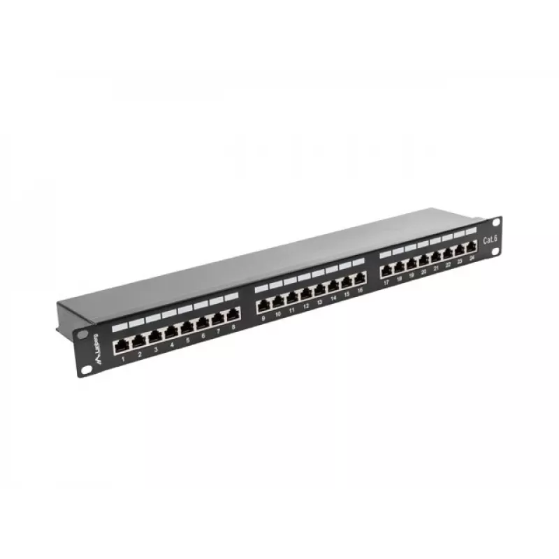 Patch panel 1U LANBERG PPS6-1024-B, 24 prievadai Cat6, metalinis, juodas, 442×114.5×44.5 mm