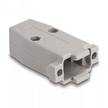 Kabelio gaubtas DELOCK D-Sub plastikinis korpusas 9 kontaktų vyriškam/moteriškam jungčiui su guminiais tarpikliais, pilkas, 31,2×47,9×16,6 mm