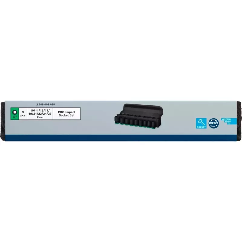 Impulsinių lizdų rinkinys Bosch Powertools PRO 1/2 colio 9 dalių, juodas