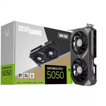 Vaizdo plokštė ZOTAC GeForce RTX 5050 Twin Edge – 8 GB GDDR6, 128 bitų, PCIe x8 5.0, dviejų ventiliatorių aktyvus aušinimas