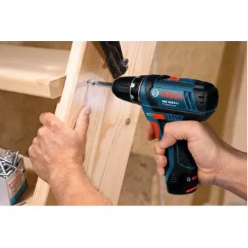Bosch GSR 10,8-2-LI Professional gręžtuvas su 10,8 V baterija, 10 mm greito užspaudimo griebtuvu, juodos, mėlynos, raudonos spalvų