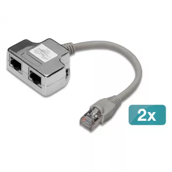 DIGITUS Ekranuotas Cat5e adapteris su trumpu laidu 0,19 m, pilkas/sidabrinis