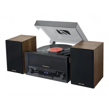 Namų audio midi sistema muse MT-120 MB — 20W RMS, 2 krypčių garsiakalbiai, AC 100–240V 50/60Hz, juoda/permatoma/mediena