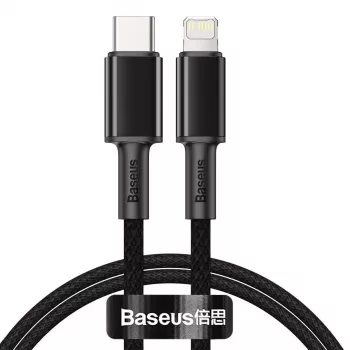 Baseus High Density Braided Cable Type-C į Lightning, PD, 20W, 1m (Juoda)