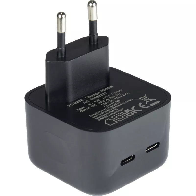 Įkroviklis Inter-Tech PD-2036 išmaniesiems telefonams, juodas, 36 W, 2× USB-C