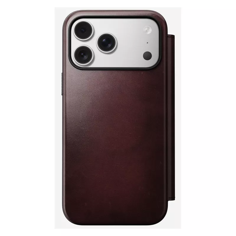 Dėklas telefonui Nomad Modern Leather Folio, skirtas iPhone 17 Pro Max — odinis, TPU, PC, aliuminis, bordo spalvos, 16 cm (6,3 colio)