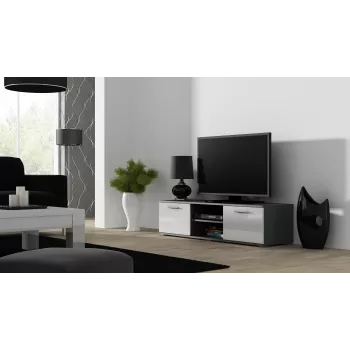 Cama TV stovas SOHO 140 pilkas/baltas blizgus