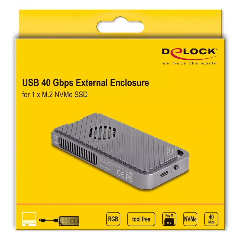 Dėklas SSD DeLOCK 42025 1 x M.2 (PCIe, USB4 Gen4, USB-C) pilkas, aliuminis