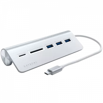 Satechi Type-C aliuminio USB centras ir kortelių skaitytuvas, sidabrinis, ST-TCHCRS