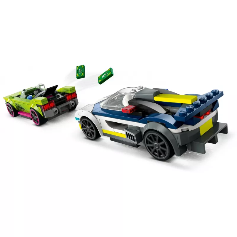 LEGO City policijos automobilio ir raketinio automobilio gaudynės 60415 – 213 dalių, 2 minifigūrėlės, nuo 6 metų