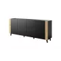 Komoda cama meble FARO KOM200 CZ — 2000×420×820 mm, matinė juoda, ąžuoliniai fasadai