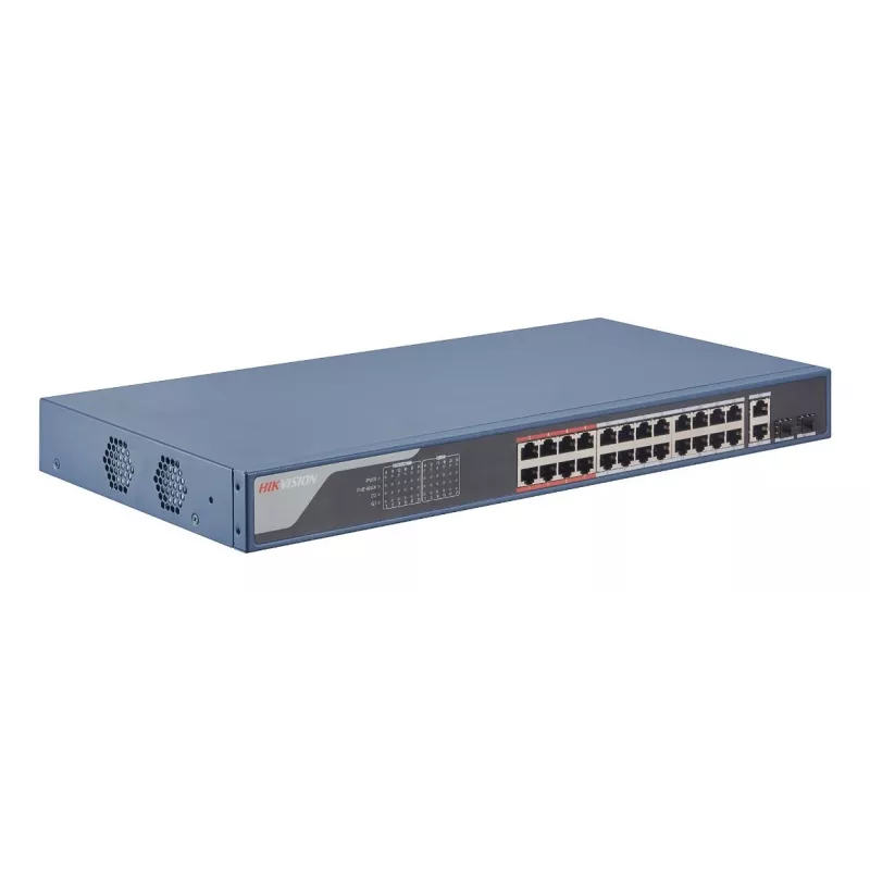 Tinklo jungiklis Hikvision DS-3E1326P-EI — 26 prievadų, 14,8 Gbps perjungimo talpa
