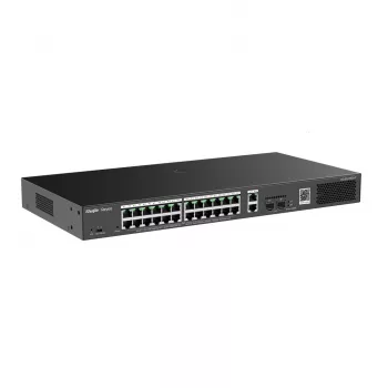 Valdomas komutatorius RUIJIE RG-ES228GS-P – 26x Gigabit RJ-45, 24x PoE prievadai, 370 W PoE biudžetas, 2x SFP, metalinis, montuojamas į stelažą
