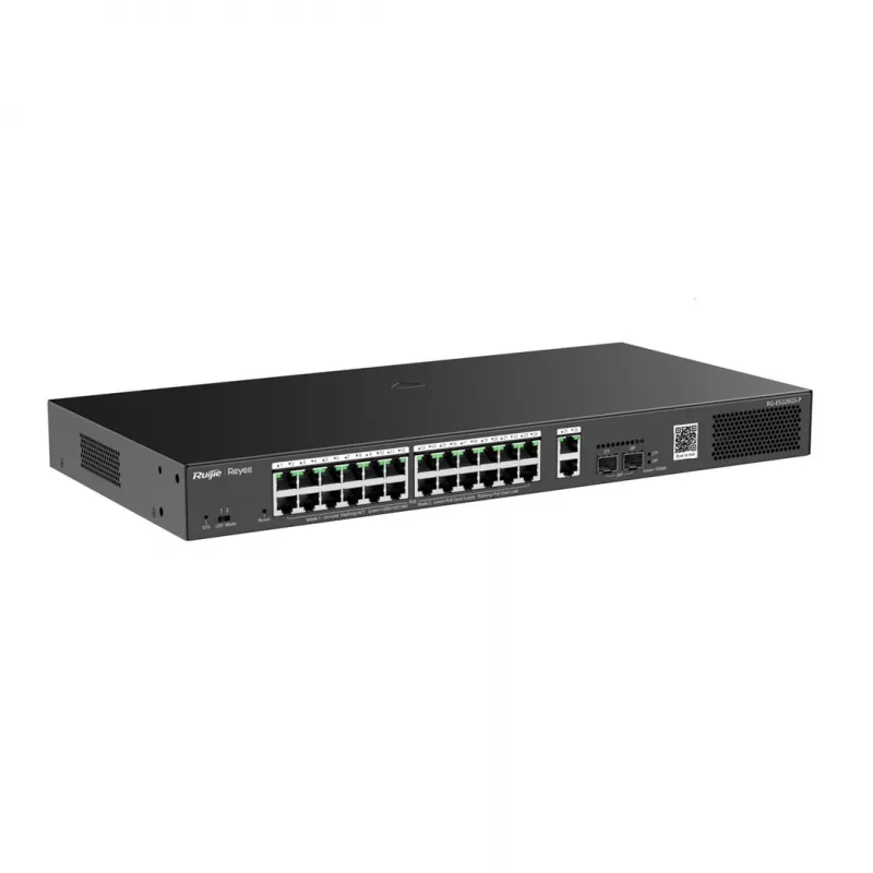 Valdomas komutatorius RUIJIE RG-ES228GS-P – 26x Gigabit RJ-45, 24x PoE prievadai, 370 W PoE biudžetas, 2x SFP, metalinis, montuojamas į stelažą