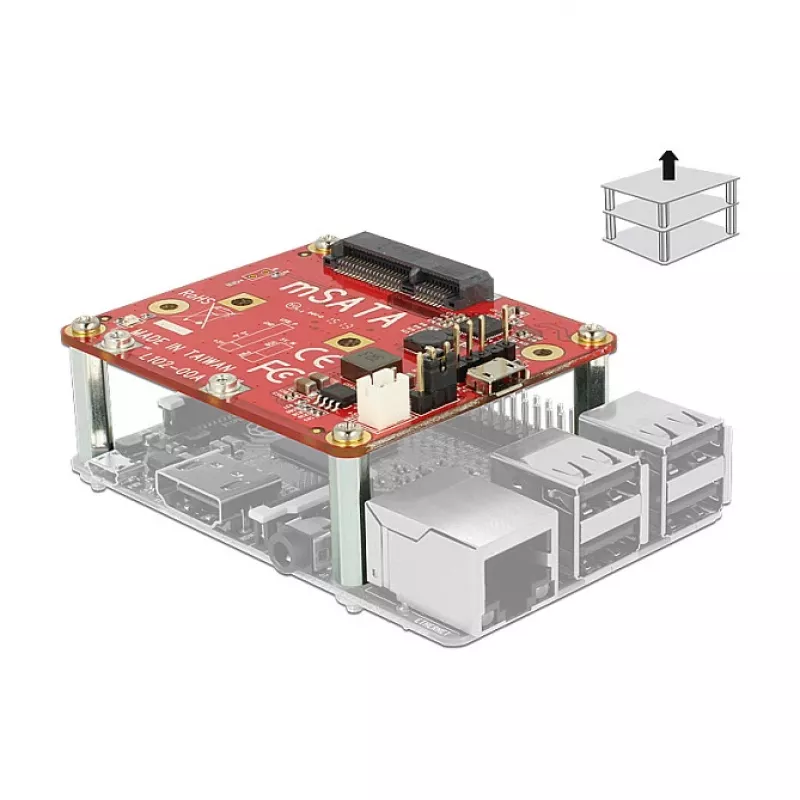 Vidinis mSATA adapteris DELOCK 62648 su Micro-USB sąsaja, 6 Gbit/s, 65×56×12 mm