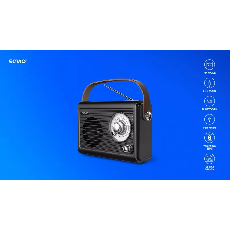 Nešiojamas radijo imtuvas Savio RS-01 Analog Black