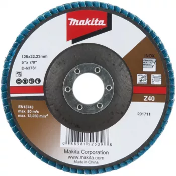 Makita šlifavimo diskas metalams, nerūdijančiam plienui, spalvotiesiems metalams - 125 mm - Grūdėtumas: Z40 (D-63781)