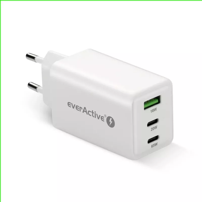 Įkroviklis everActive SQ-655Q 65W, 1×USB-A + 2×USB-C greitas įkrovimas