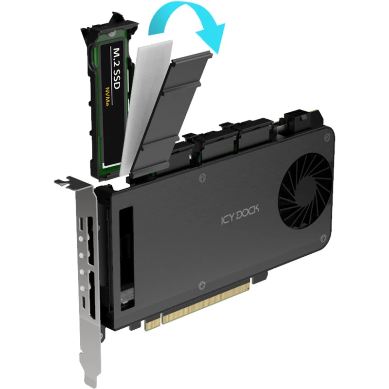 Adapterinė kortelė 4 x M.2 NVMe SSD kietųjų diskų dėžė, icy dock MB204MP-B