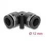Pneumatinė jungtis DELOCK 12 mm 90° kampu su tvirtinimo anga, vidinis sriegis, metalas/plastikas, ilgis 39,5 mm