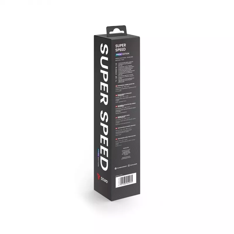 Žaidimų pelės kilimėlis SAVIO Super Speed L Prism Edition — 700×300×3 mm, violetinis, apsiūti kraštai, neslystantis pagrindas