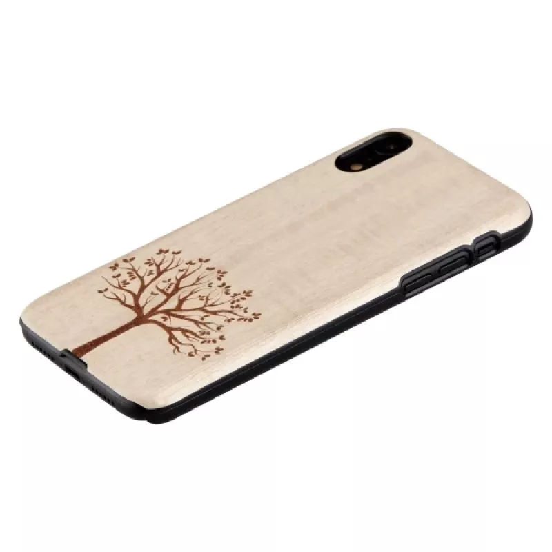 Dėklas iPhone XR iš obels medienos, juodos apdailos, Man & Wood