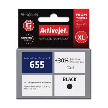 Activejet AH-655BR rašalo kasetė (HP 655 CZ109AE pakaitalas; Premium; 20 ml; juoda)