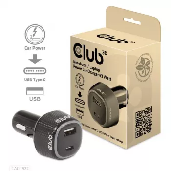 CLUB3D automobilinis nešiojamojo kompiuterio kroviklis 63 W, 24 V, juodas