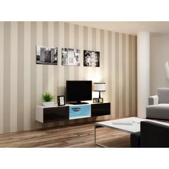 Cama TV stovas VIGO GLASS 30/180/40 baltas/juodas blizgus